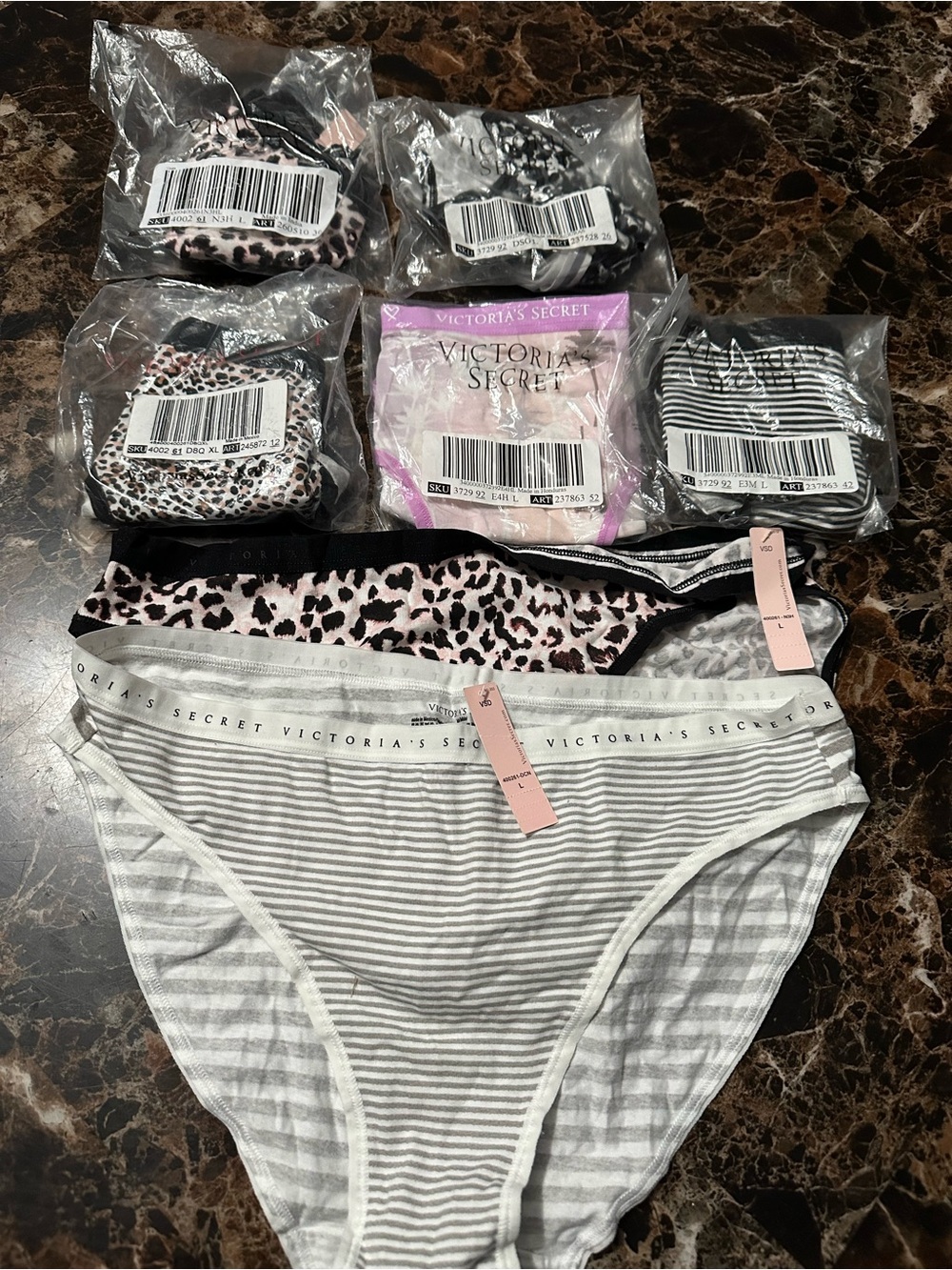 Victoria's Secret Gray & White Striped and Leopard Bikini Briefs Pack